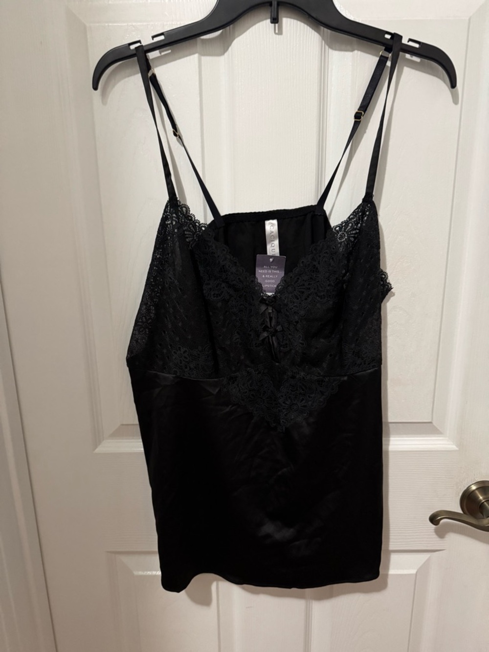 Black Lace Trim Satin Chemise set
